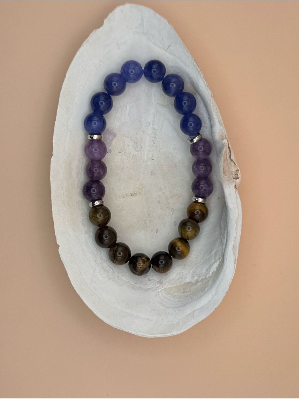 Multi-Color Gemstone Beaded Stretch Bracelet - Blue Purple Brown